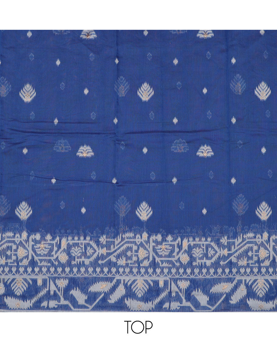Blue chudidhar material set, ikkat floral design top , plain bottom & floral design dupatta