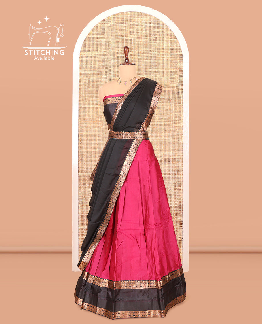 Rani Pink Semi-Silk Half-Saree