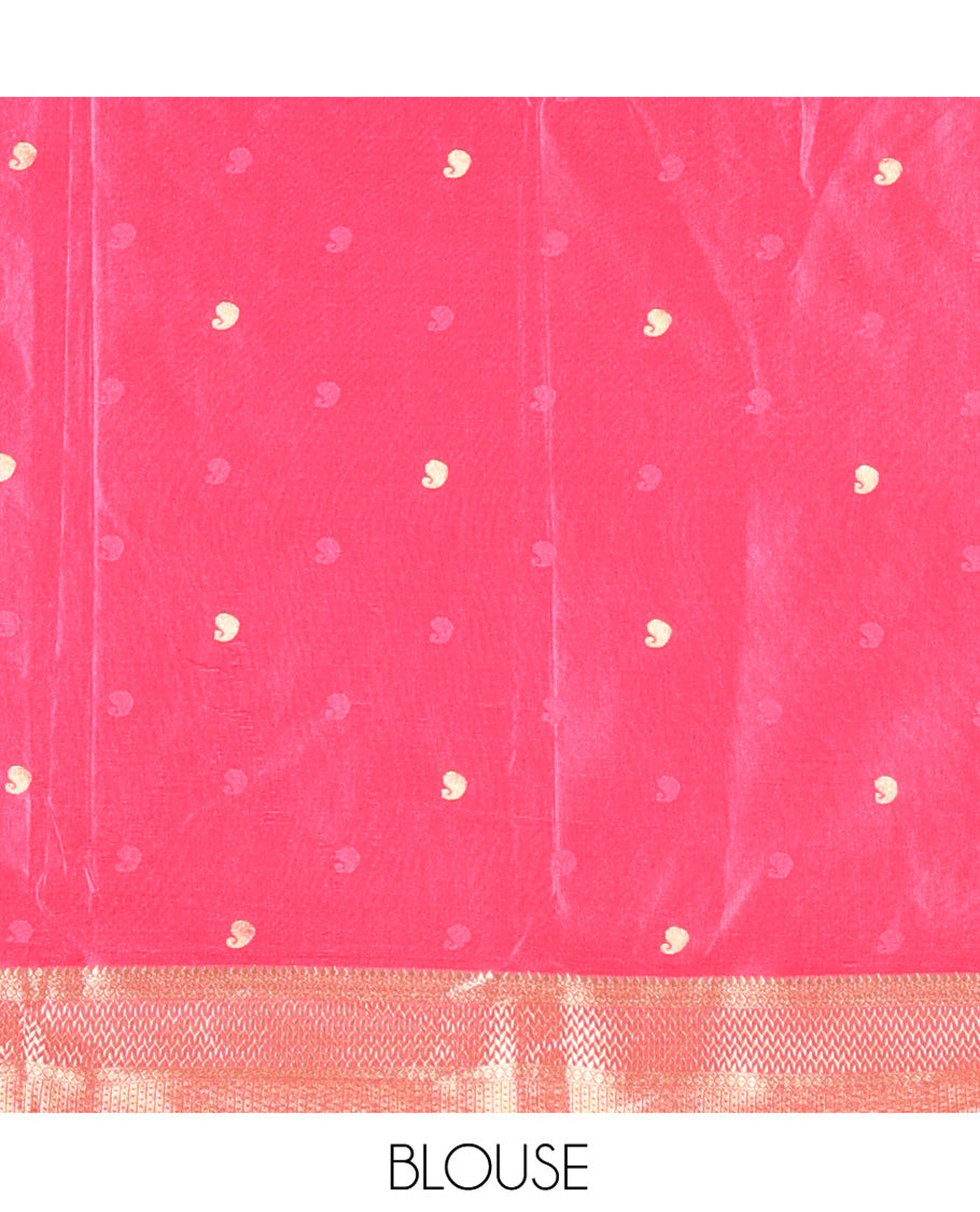 Rani Pink Satin Silk Saree, Enriched with Paisleys and Zari Checked Design on Its Body, Highlighted by Zari Traditional Design Border, Floral Jaal Pallu, and Paired with a Matching Blouse