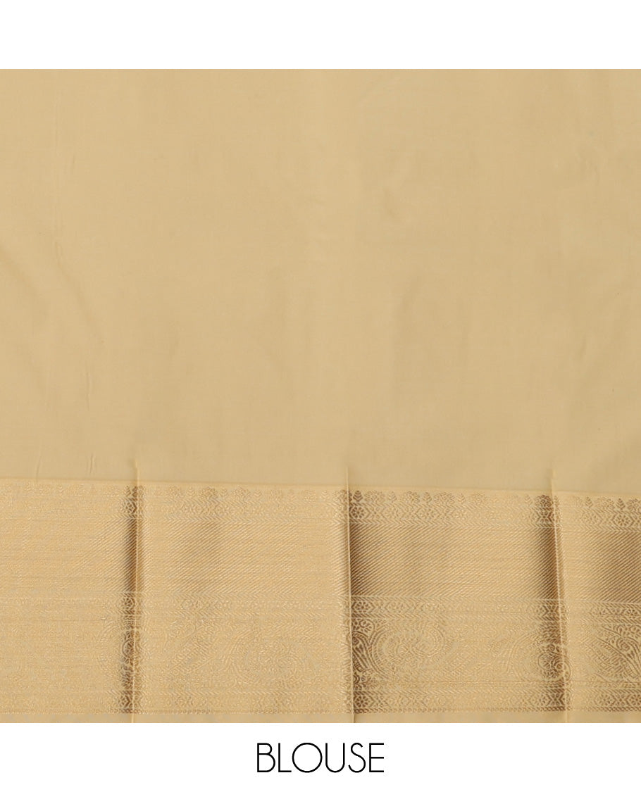 Turquoise Budget Silk Saree, Elevated with Zari Buttas and Stripes, a Contrast Traditional Zari Border, Sparsely Woven Pallu, and a Contrast Blouse