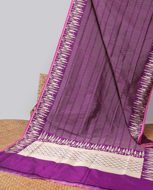 Purple chevron design Kathan silk saree, tree motifs border & jaal pallu