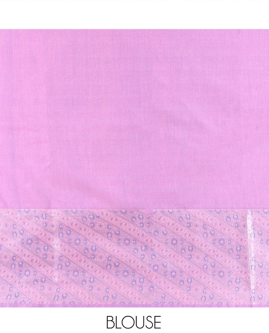 Blue Budget Silk Saree, Enriched with Zari Buttas All Over Its Body, Complemented by Contrast Border of Floral-Paisley Designs, Beautifully Bedecked Pallu of Jaal Designs, and Paired with a Contrast Blouse