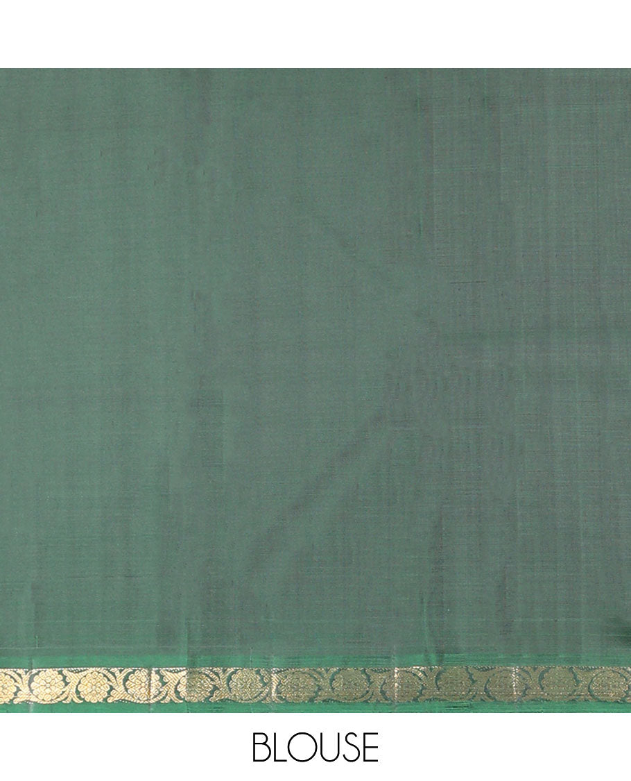 Grey buttas kancheepuram silk saree contrast border of poo chakram design & floral jaal design pallu