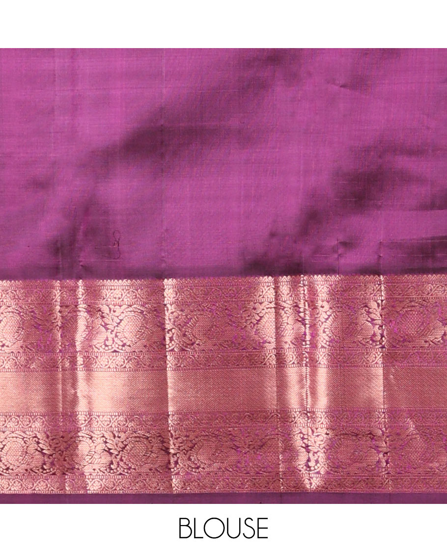 Pink round buttas kancheepuram silk saree with contrast intricate zari border & checked zari design pallu