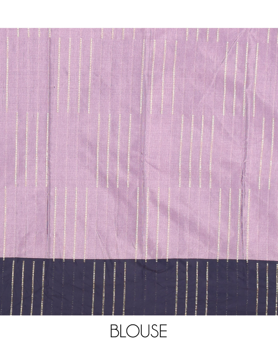 Purple Zari Buttas Arani Saree, a Contrast Zari Striped Border, Pallu of Zari Stripes, and a Matching Blouse
