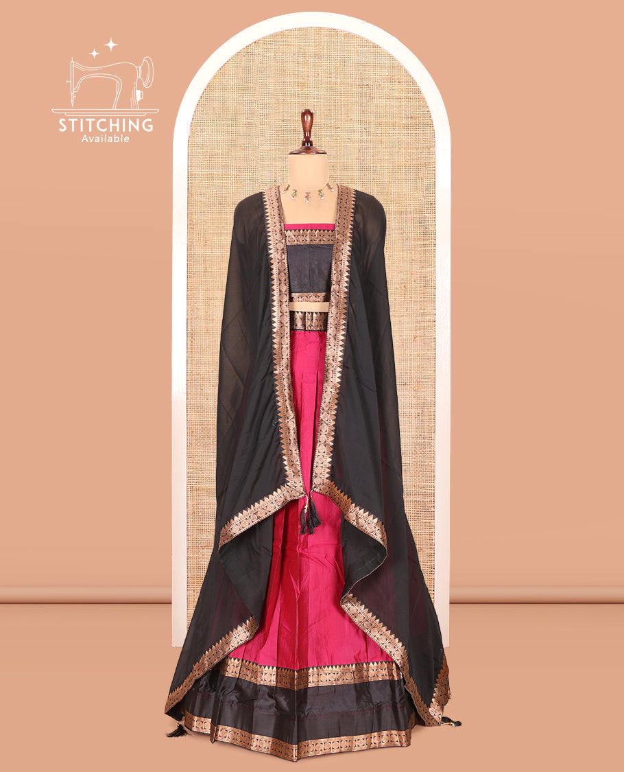 Rani Pink Semi-Silk Half-Saree