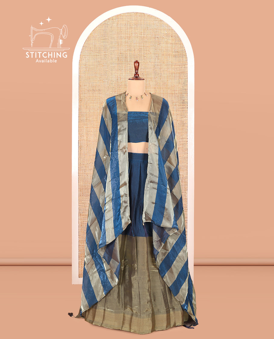 Peacock Blue Velvet Organza Half-Saree