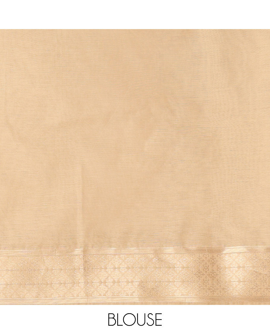 Borderless Cream with purple thread weaving design munga jute cotton saree with thread weaving pallu & plain blouse