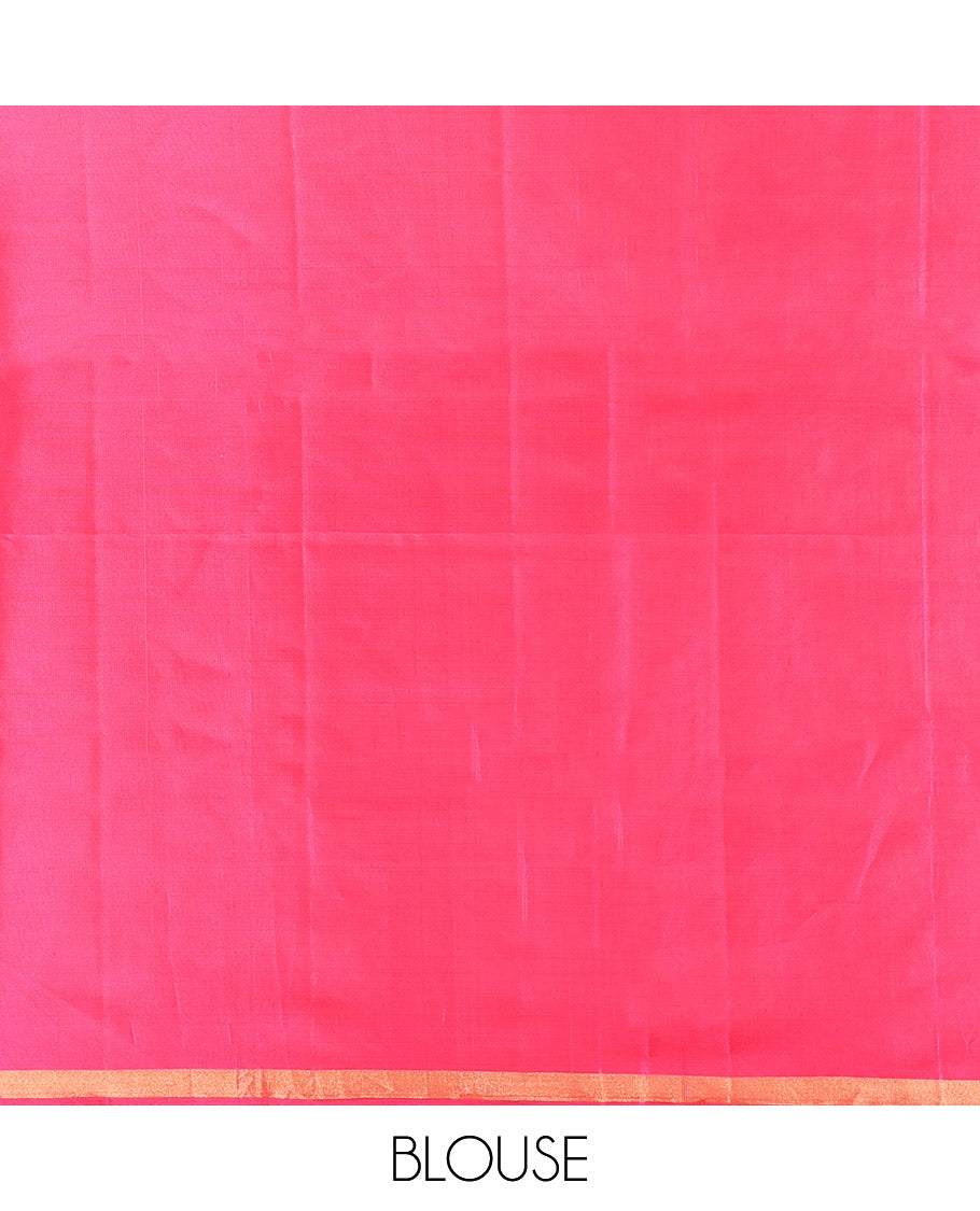 Pink Mayuri Lite Silk Mix Saree, Embellished with Zari Buttas, a Subtle Piping Border, Pallu of Floral Jaal Design, and a Matching Blouse