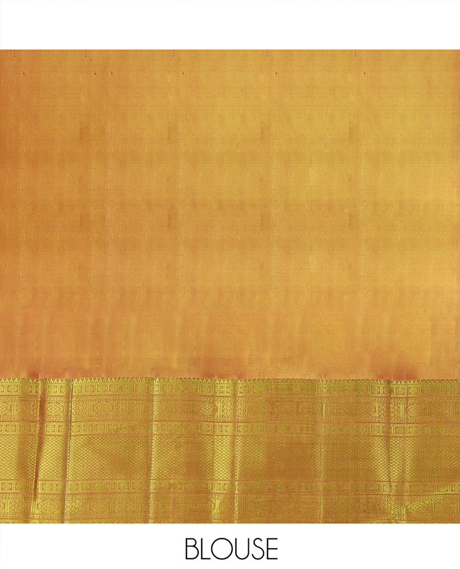 Maroon Kanchipuram Silk Saree, Delicately Woven with Mayil and Chakram Thread Buttas, Complemented by a Contrast Border of Rekku, Kamalam, Poun, Chakram, Kuyil Kann, and Then Kuli Kann Designs, Jaal Design Pallu, and Paired with a Contrast Blouse