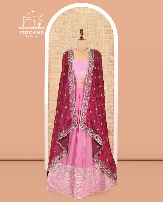 Gajri Pink Moss Organza Half-Saree