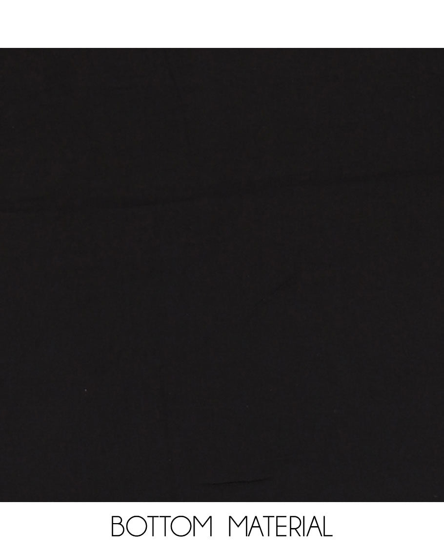 Black and red viscose georgette material churidar set, big bandhani dots printed top, plain bottom, and big bandhani dots printed dupatta