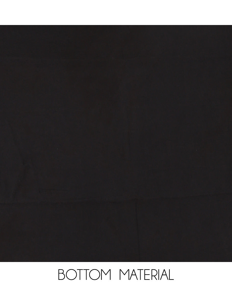 Black and blue viscose georgette material churidar set, geometric shapes batik hand block printed top, plain bottom, and batik hand block printed dupatta