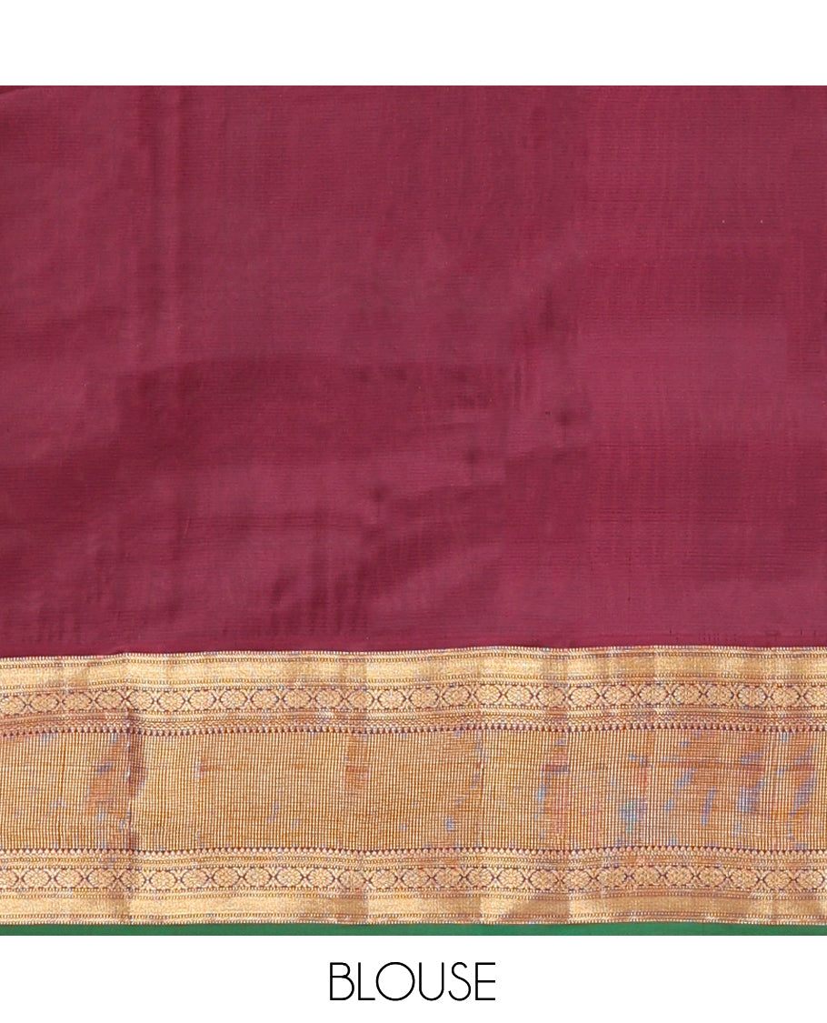 Green Zari Buttas Vasundhara Lite Silkmix Saree, Contrast Traditional Border, Jaal Pallu, Contrast Blouse