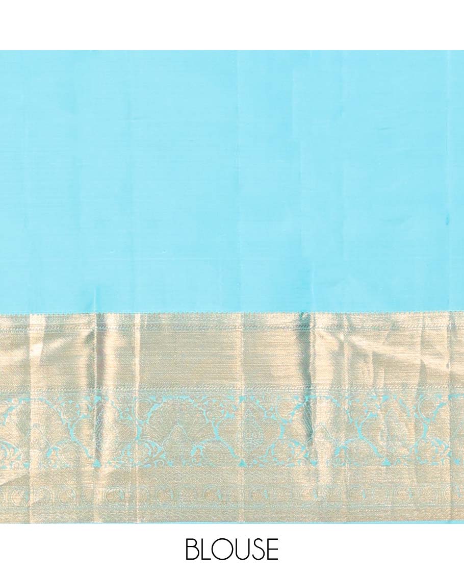 Blue floral jacquard kancheepuram silk aree with self intricate zari border & traditional zari design pallu