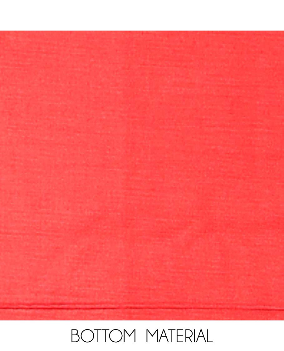 Red material chudidhar set, jacquard & embroidery top, plain bottom & floral print dupatta