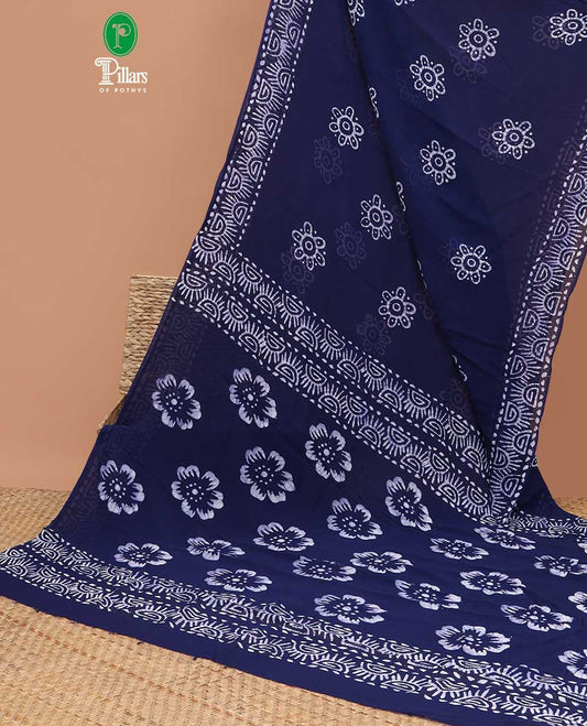 Ink blue pathink print georgette saree with pathink print pallu & running blouse