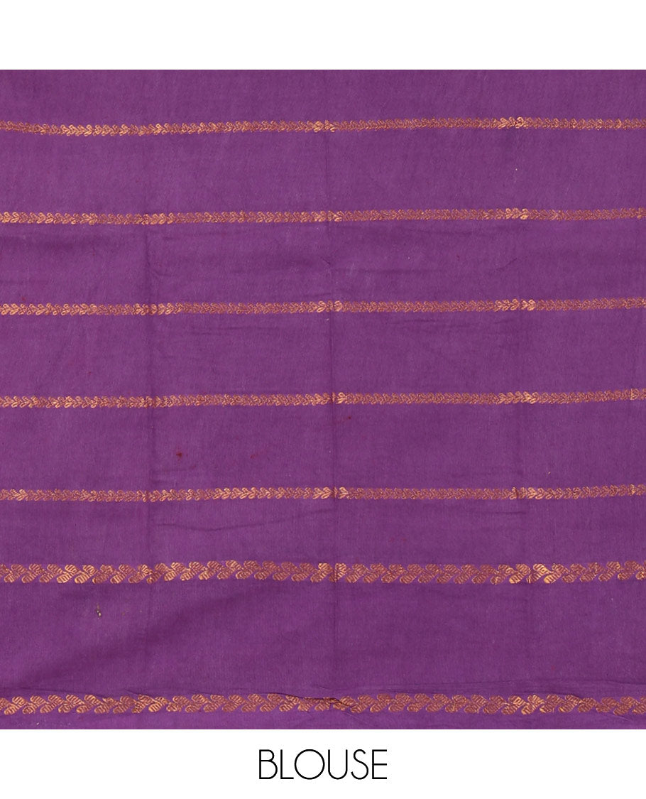 Black-violet Tamil letters printed Sungudi cotton saree, contrast rudraksham rettai pettu zari border, striped pallu & contrast veldhari striped blouse
