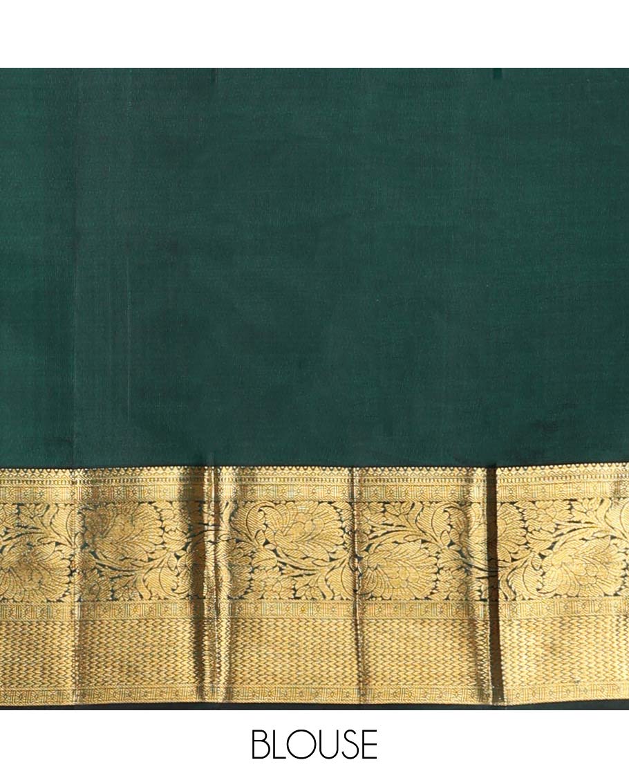 Green leaf ogee design silk saree with self zari design border & intricate floral zari design pallu