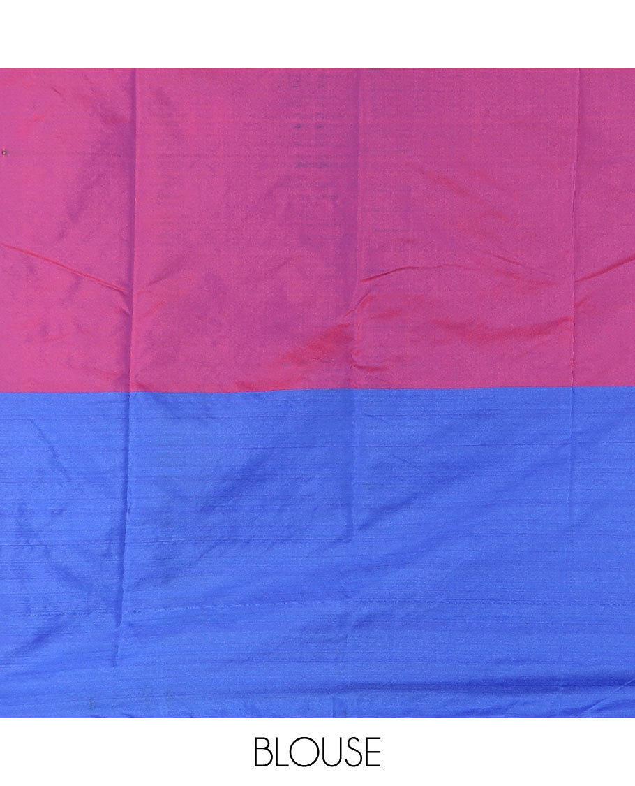 Maroon Vaira Oosai patterned semi-soft silk saree, contrast double-sided zari woven big border, striped pallu, and a double-colored plain blouse