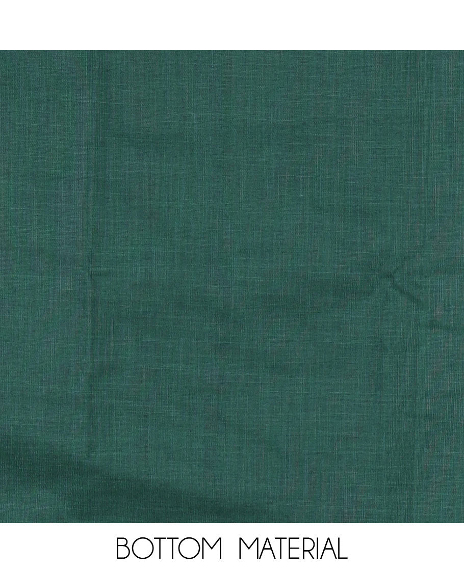 Mustard Vertican silk material chudidar set, vertical ikkat stripes, and kantha work top, contrast plain slub cotton bottom, and linen contrast ikkat printed zari border dupatta