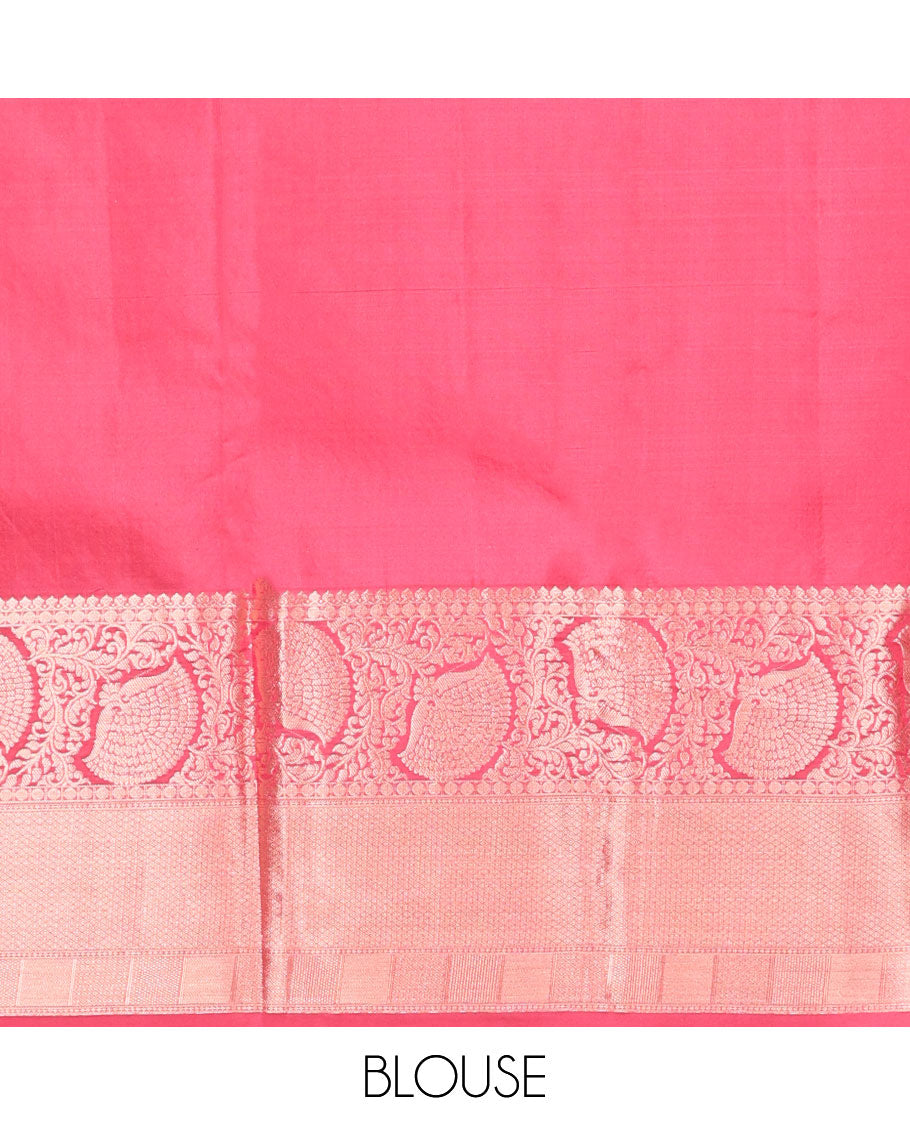 Red floral jacquard kancheepuram silk saree with self-border of thilakam mokku, muthu, kuyil kann design & zari design pallu