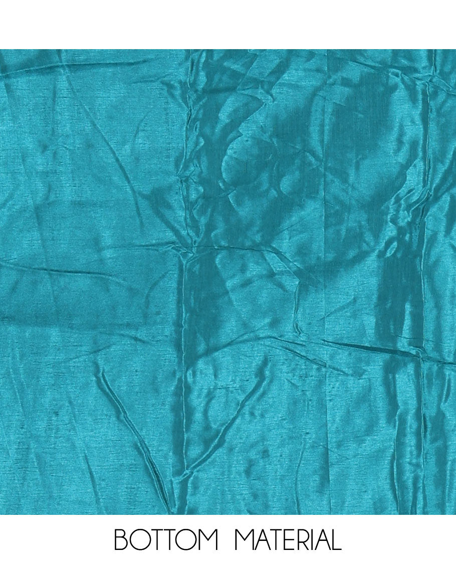 Ramar green material chudidar set, plain with neck work vichitra silk top, cotton bottom & baraso floral printed dupatta