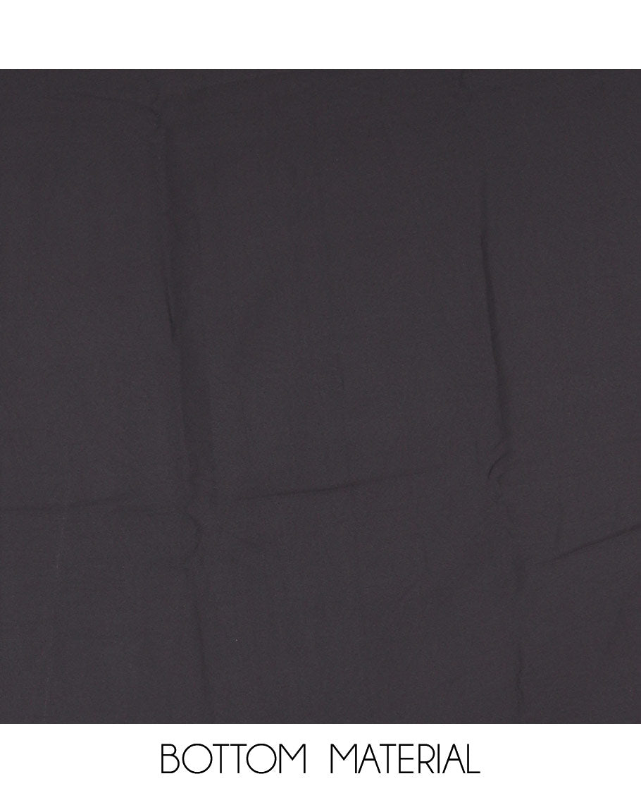 Black and rani pink organza material churidar set, Lucknowi chikankari floral vine embroidery top, plain bottom, and contrast floral embroidery dupatta