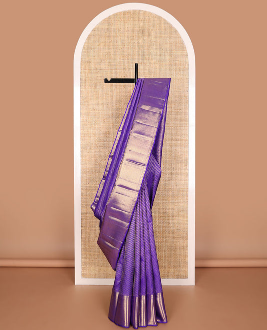 Violet jacquard design silk saree with self border of thilakam mokku, mayil kann design & zari design pallu