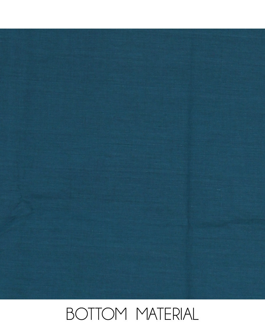 Blue Material Churidar Set, Embellished with Zari Checked Semi-Silk Top, Comes with a Contrast Plain Soft Cotton Bottom, and a Contrast Semi-Silk Dupatta, Pictures a Herd of Elephants