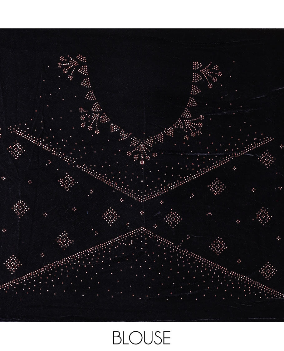 Pink Velvet Half-Saree, gleamed up with Swarovski Stonework Skirt, Matching Stonework Blouse, and Net Stonework Dhavani