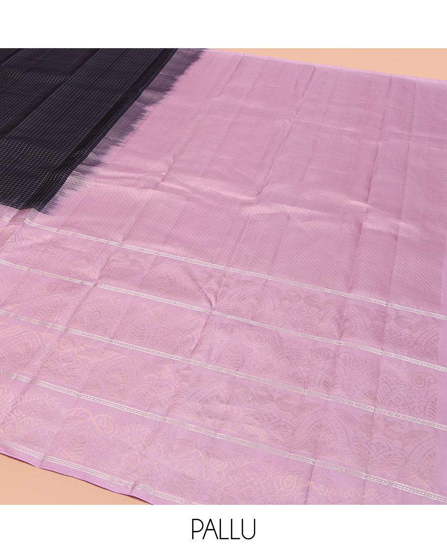 Black Vasundhara Silk Saree, Decked Up with Micro-Checked All Over Its Body, Complemented by Contrast Border of Beautiful Peacock Designs, Pallu Mirrors the Same Designs, and Paired with a Contrast Blouse