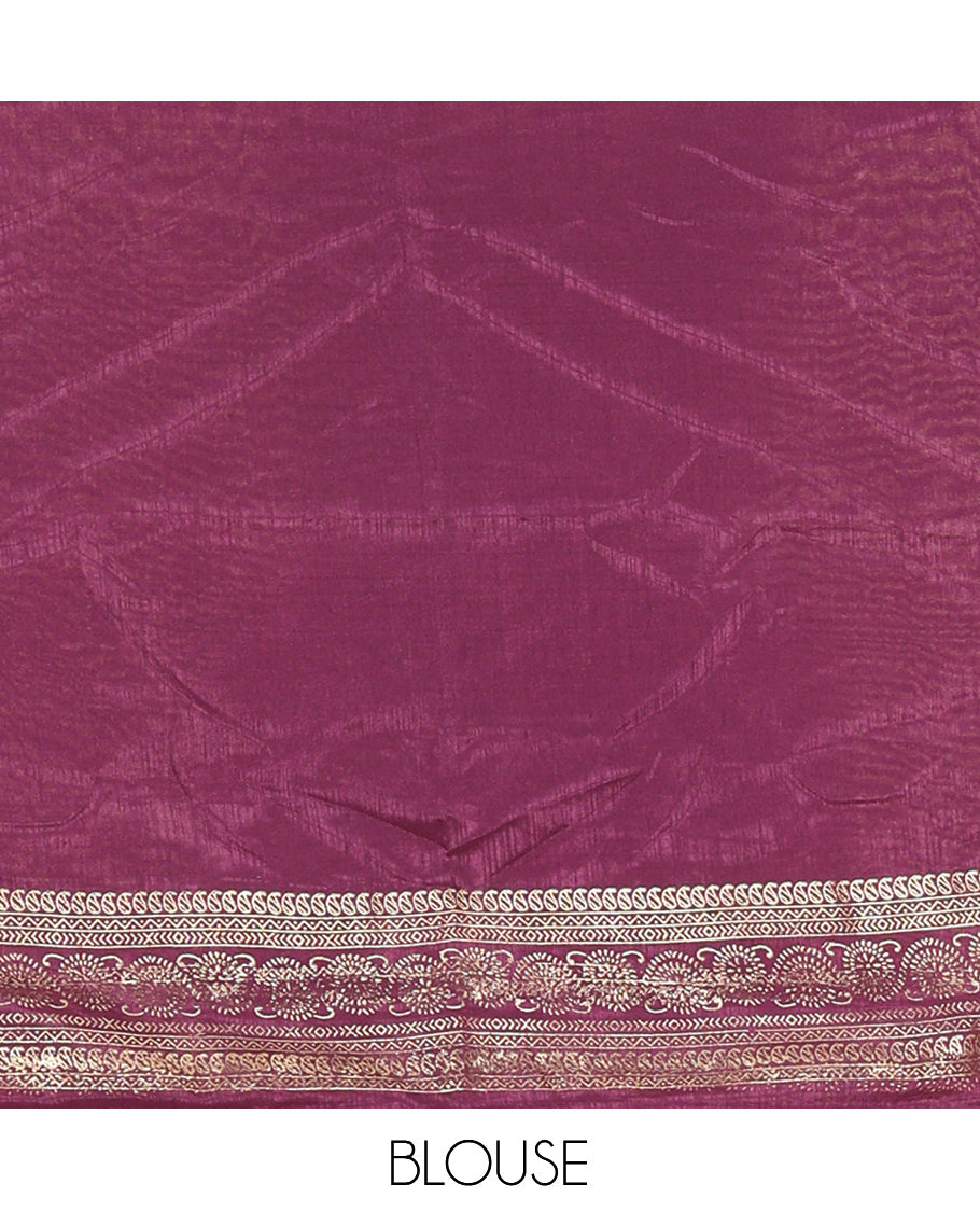 Purple Vichitra Silk Half Saree with Zari Checks, a Traditional Zari Border, Matching Blouse and a Dhavani