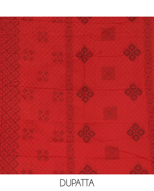 Blue flex cotton material chudidar set, ikkat printed & oxidised charm woven top, contrast bottom & negative printed dupatta