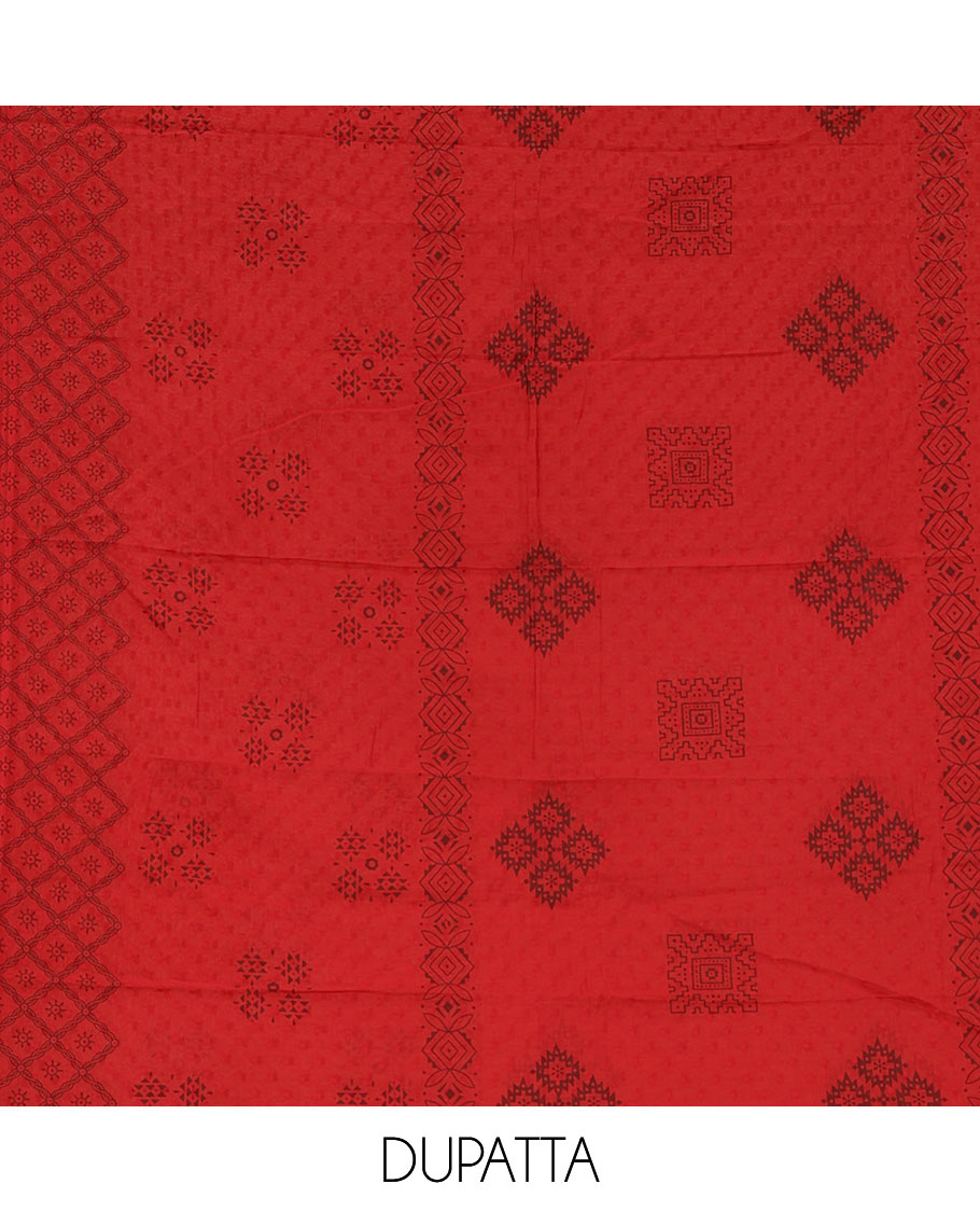 Blue flex cotton material chudidar set, ikkat printed & oxidised charm woven top, contrast bottom & negative printed dupatta
