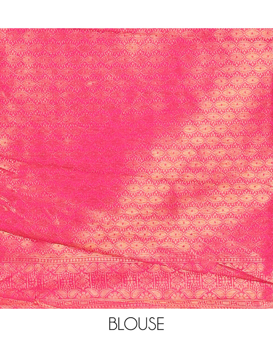 Cream-Magenta Banarasi Softy Half-Saree, Adorned with Jacquard, Contrast Traditional Border, Jacquard Blouse, Intricate Dhavani