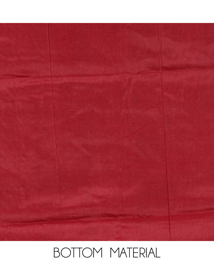 Maroon material chudidar set, plain Vichitra silk top, santoon bottom, and dupatta of Ajrakh print and mirror work