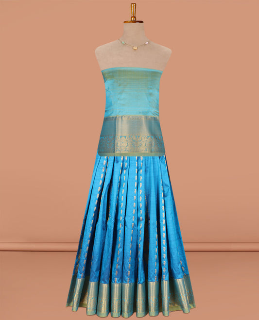 Blue Pure Silk Navarathna Pavadai Material Set