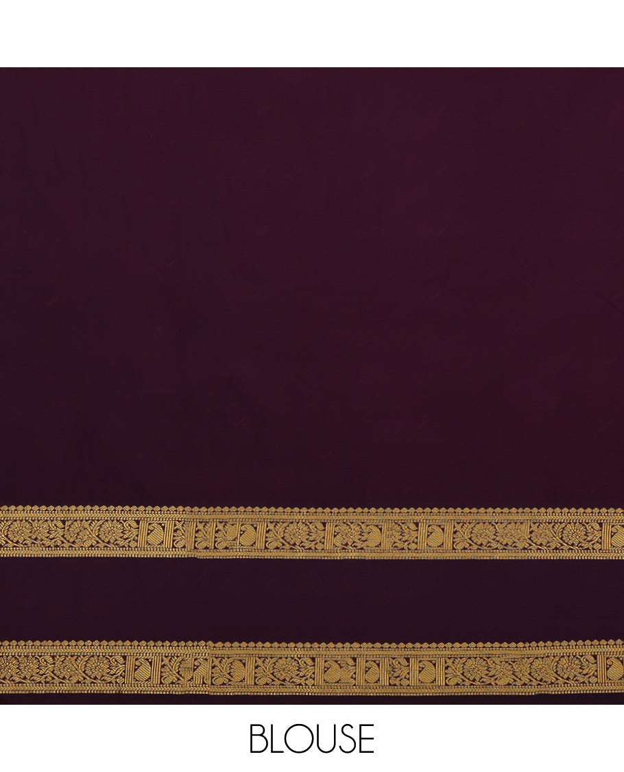 Beige Budget Silk Saree, Subtly Sparkled with Zari Buttas on Its Body, Complemented by Contrast Traditional Zari Design Rettai Pettu Border, Grand Jaal Pallu, and Paired with a Contrast Blouse