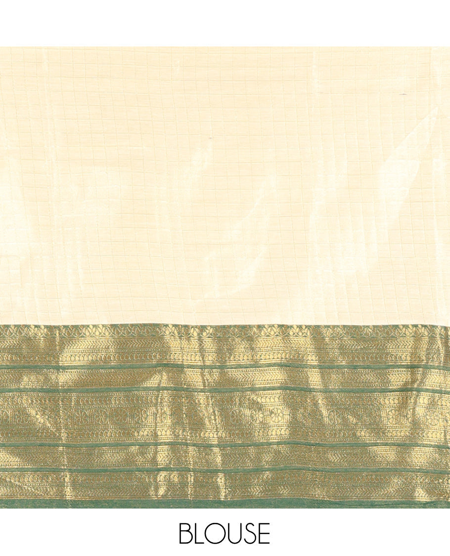 Cream-Green Semi-Silk Half-Saree
