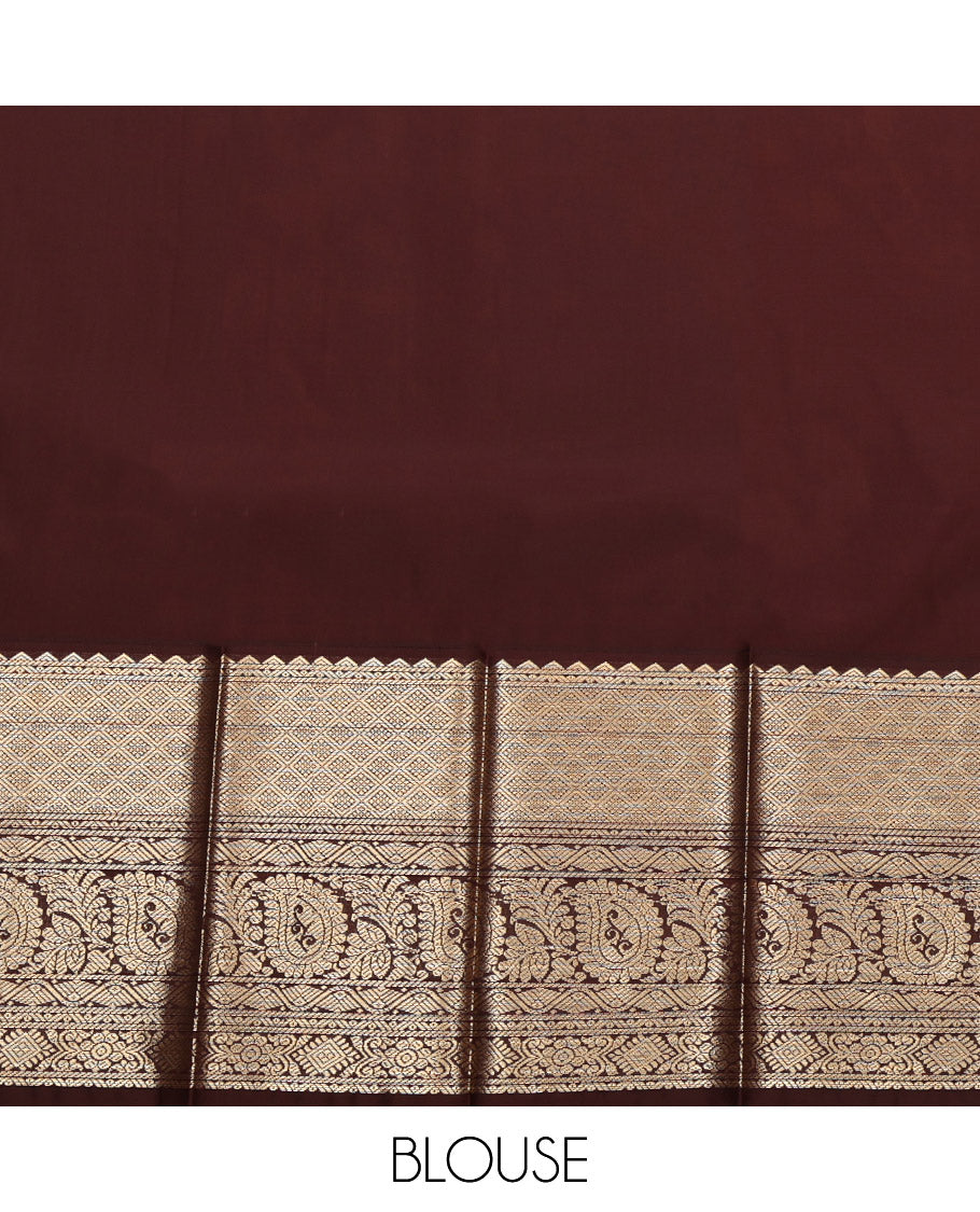 Reddish Pink Budget Silk Saree, Elevated with Square Buttas and Stripes, Complemented by Contrast Traditional Zari Border, Jaal Pallu and a Contrast Blouse