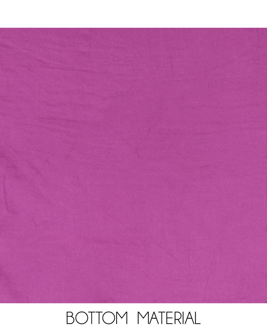 Dark Purple Chanderi Tissue Material Chudiddar, Buttas Neckwork Top, Plain Bottom, Contrast Floral Dupatta