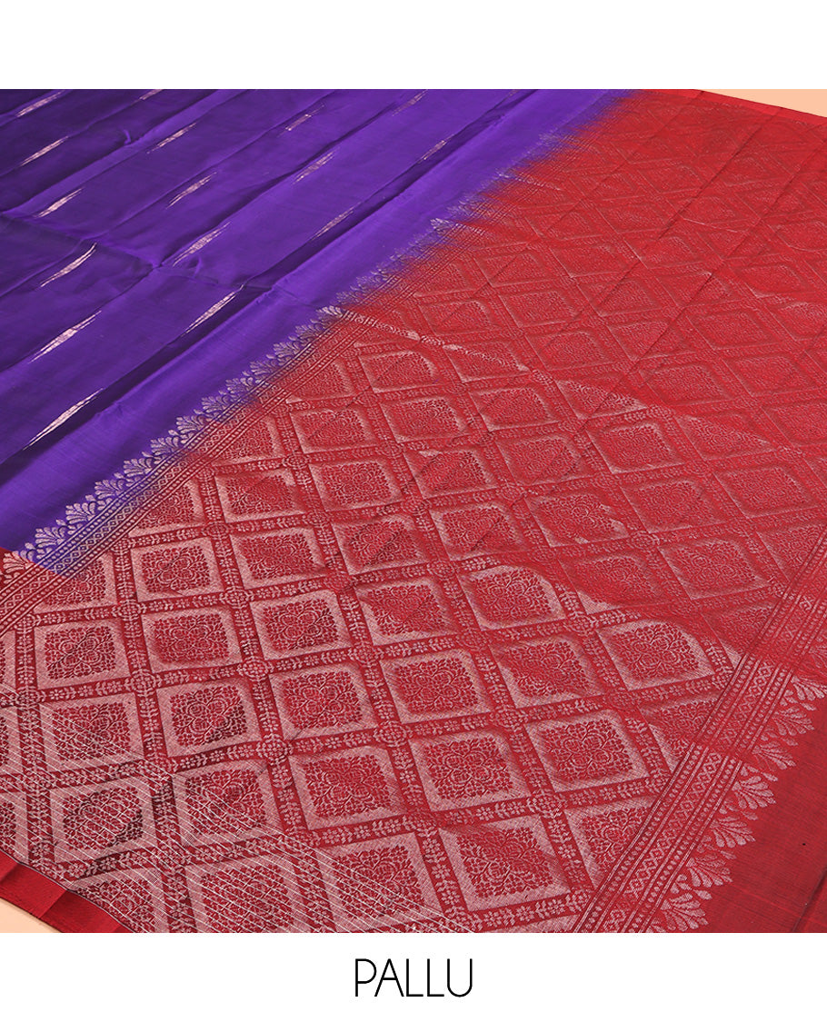 Violet Mayuri Lite Silk Mix Saree, Detailed with Zari Buttas All Over Its Body, Complemented by a Contrast Checked Border, Grand Jaal Pallu, and Paired with a Contrast Blouse