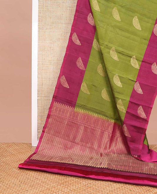 Green buttas vasundhara elite silk saree with contrast floral designb order & jaal design pallu
