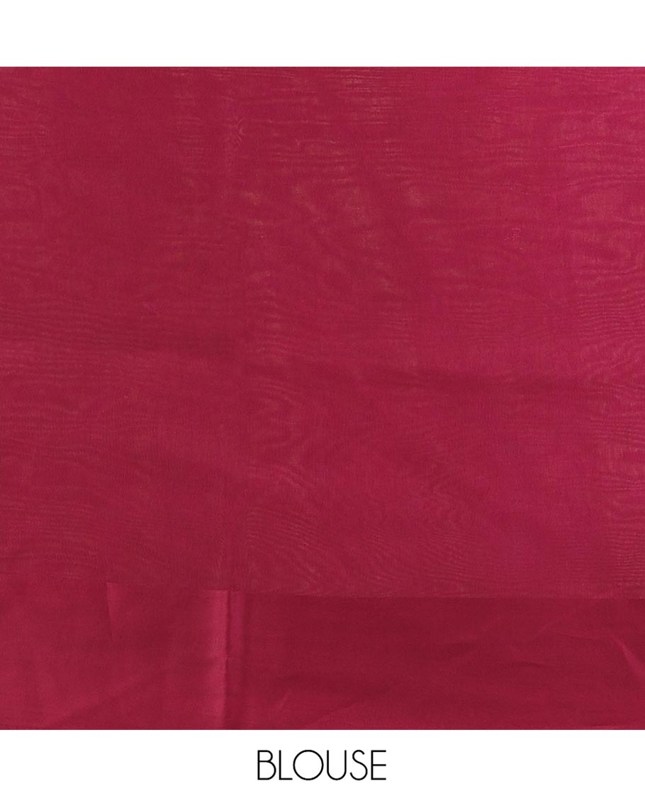 Magenta Pink Russian Dola Silk Saree, Gracefully Embellished with Zari Zig-Zag Jacquard on Its Body, Highlighted by Zari Buttas Woven Satin Border, Intricately Designed Pallu, and Paired with a Matching Blouse