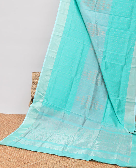 Blue floral design uppada silk saree with self zari design border & floral jaal zari design pallu