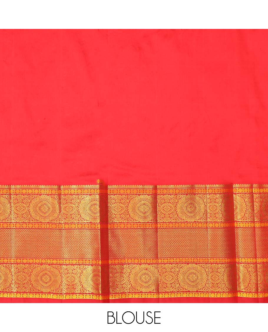 Blue floral buttas pure silk half saree with contrast zari border,  contrast zari design blouse & plain with zari border dhavani