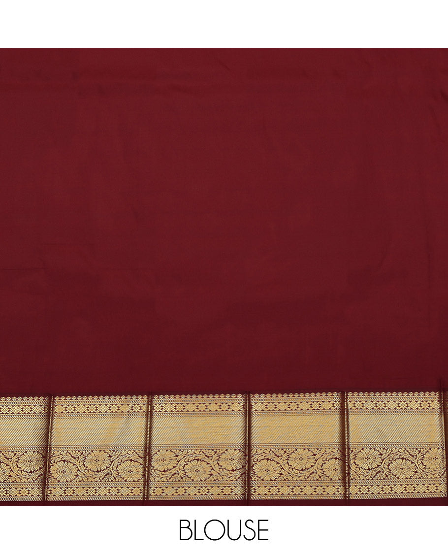Parrot Green Budget Silk Saree, Opulently Embellished with Zari Butta Enclosed Checked Design on Its Body, Complemented by a Contrast Traditional Zari Design Border, Pallu of Jaal and Paisley Design, and Paired with a Contrast Blouse