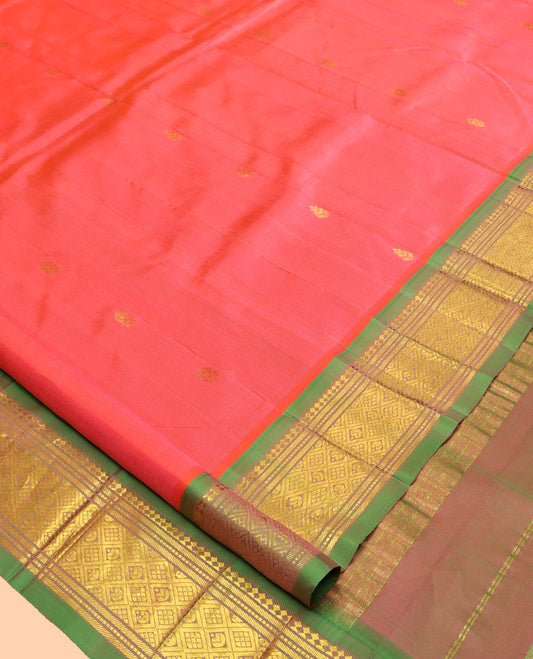 Pink Kanchipuram One Side Border Silk Saree