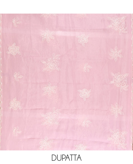 Light Purple Shimmer Georgette Material Chudidar Set, Finely Crafted with Floral Thread Embroidery on Its Top, a Plain Santoon Bottom, and Comes with a Floral Embroidered Shimmer Georgette Dupatta